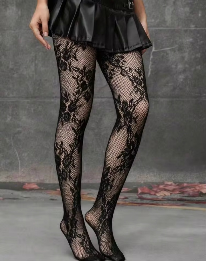 Women’s Black Floral Fishnet Tights – Stretch Mesh Stockings with Lace-Inspired Pattern